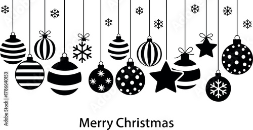 Christmas tree ornaments hanging with snowflakes and stars festive decorations vector illustration 