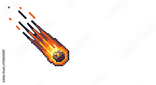 Fiery Meteorite Burning Space Rock Falling Through Atmosphere Isolated on Transparent Background