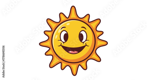 Happy cartoon sun face smiling brightly isolated on transparent background for summer fun and joy