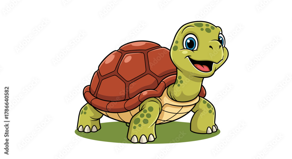 Fototapeta premium Happy Cartoon Turtle Character with Big Friendly Eyes Isolated on Transparent Background