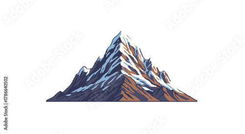 Majestic snow-capped mountain peak soaring high in a clear sky symbolizing adventure and achievement isolated on transparent background