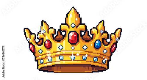 Golden Royal Crown Pixel Art Emblem Symbol of Power and Prestige Isolated on Transparent Background