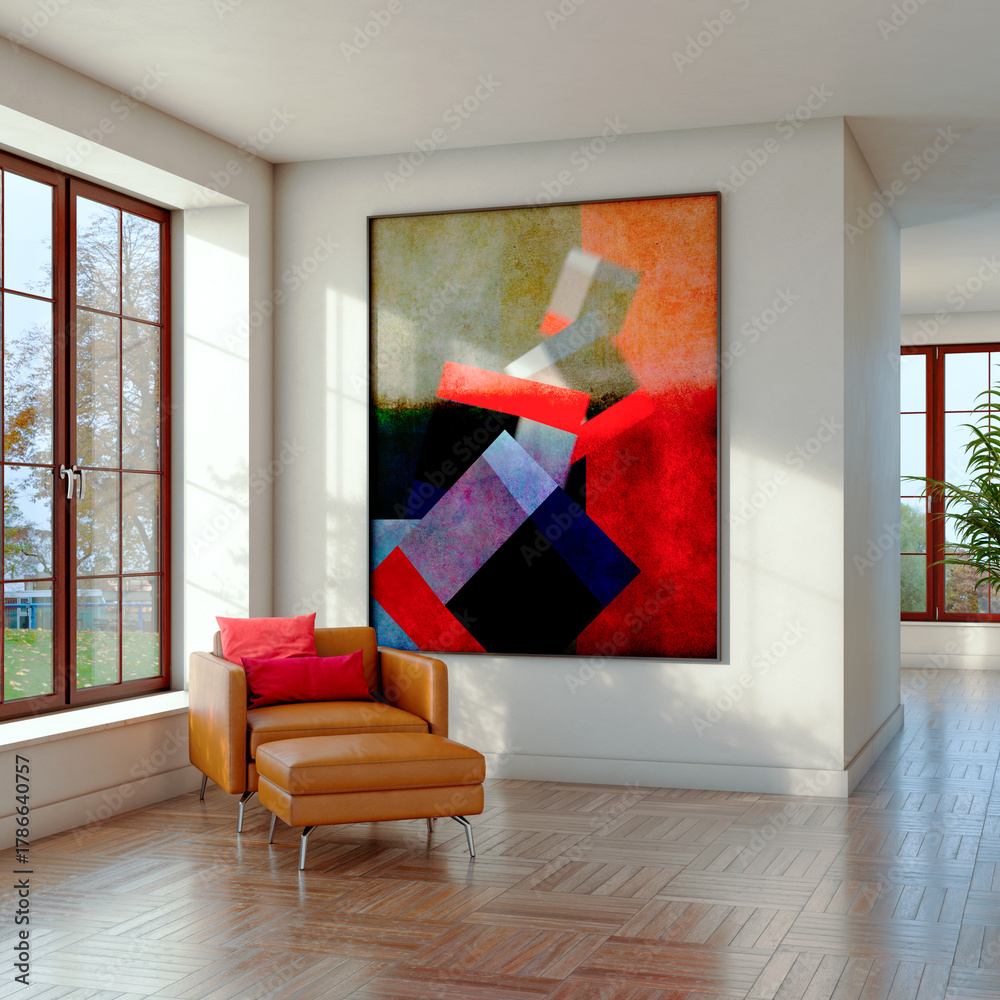 Fototapeta premium Large luxury modern bright interiors Living room mockup illustration 3D rendering image