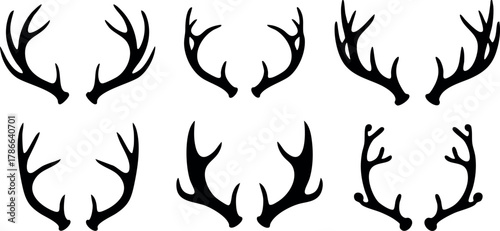 Deer antlers silhouette set black vector illustration collection for design use 