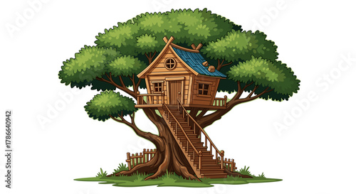 Charming Pixel Art Treehouse Adventure Childhood Fantasy Nature Scene Isolated on Transparent Background