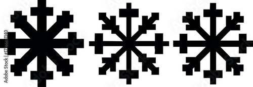 Black geometric snowflake icons set symmetrical winter shapes vector illustration 