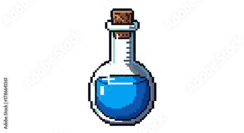 Pixel Art Healing Potion Bottle Game Asset Liquid Potion Isolated on Transparent Background