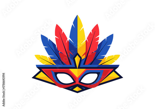 Colorful feathered masquerade mask design for festive celebrations  