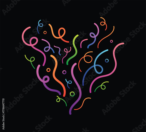 Colorful Abstract Heart Shape Vector, Celebration Design  on Black Background, 