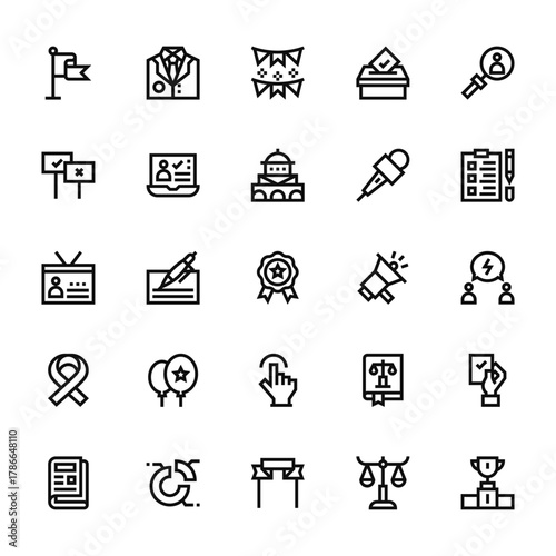 25 set of outline web voting elections icons such as suit, voting, voter, ribbon, newspaper vector thin icons for report, presentation, diagram, web design, mobile app
