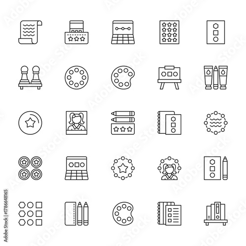 25 set of outline web education icons such as calculator, chess, medal, star, geometry vector thin icons for report, presentation, diagram, web design, mobile app