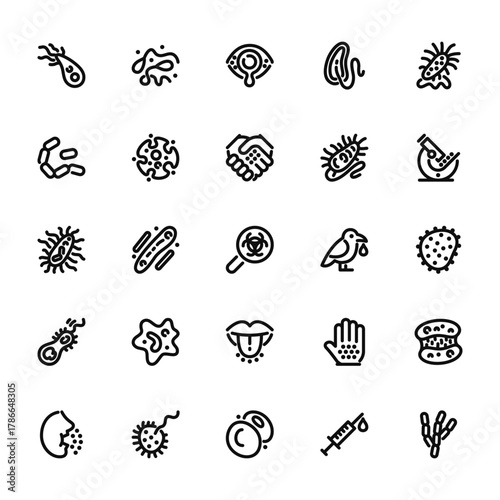 25 set of outline web virus icons such as sperm, germ, amoeba, parasite, cough vector thin icons for report, presentation, diagram, web design, mobile app