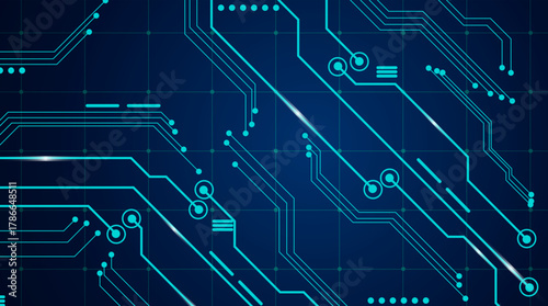 Futuristic Blue Circuit Line Vector Pattern. Futuristic blue circuit line pattern with glowing technology grid and digital motherboard style
