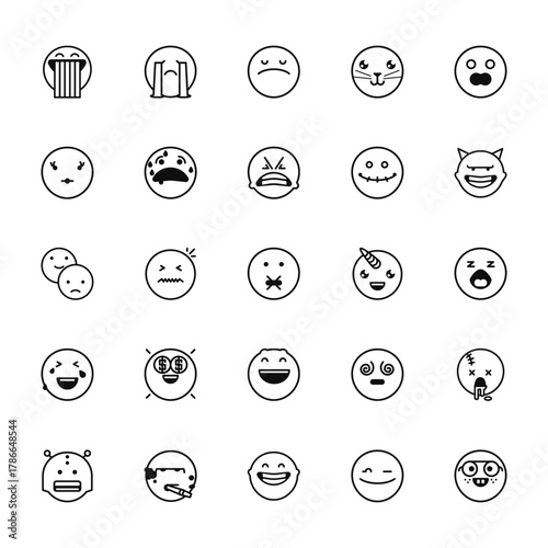 25 set of outline web classics icons such as cry, woman, feelings, laughing, robot vector thin icons for report, presentation, diagram, web design, mobile app