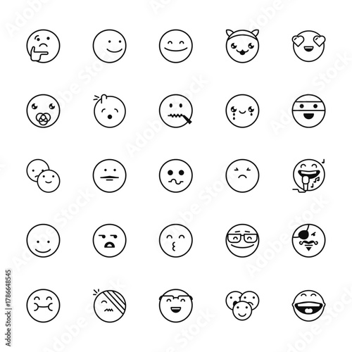 25 set of outline web classics icons such as smile, baby, feelings, smile, fat vector thin icons for report, presentation, diagram, web design, mobile app