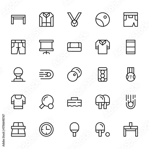 25 set of outline web table tennis icons such as jacket, pants, award, tshirt, table tennis vector thin icons for report, presentation, diagram, web design, mobile app