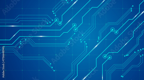 Blue Electronic Data Board Vector Background. Blue electronic data board vector background with futuristic neon circuit lines and technology visualization
