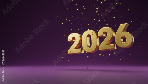Happy New Year poster with golden letters 2026 on dark shimmering purple and dark blue background Happy Celebration Sparkles Banner Generative AI	