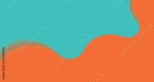 Teal and orange wavy background. Abstract blue liquid texture with blurred shape edges