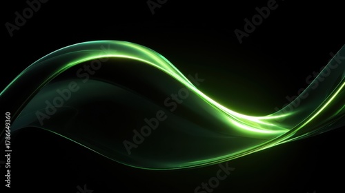 a dark green background with an abstract, semi-transparent s-shaped curved ribbon in the center. the shape is dark and has a glossy finish that appears to be made of plastic or glass
