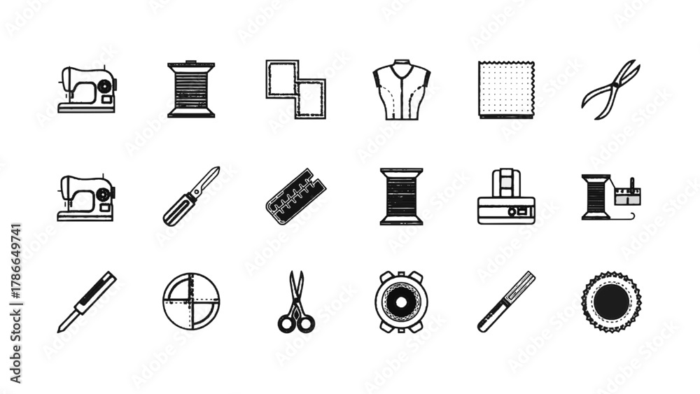 Fototapeta premium Vector illustration&nbsp;of sewing and tailoring tools icons on a white background