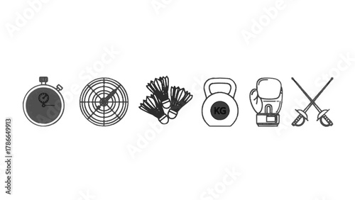Vector illustration of set of sports and fitness icons on a white background