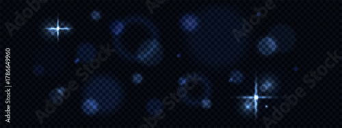Stars light effect with glimmer dust and particles. Twinkle blur flares isolated on transparent backdrop