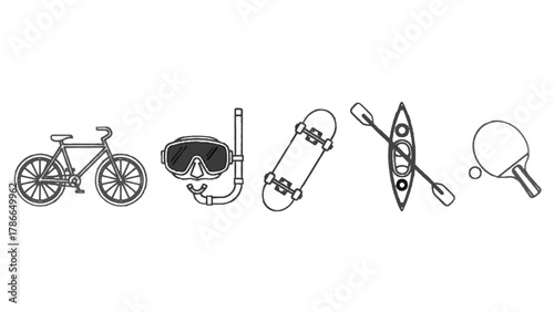 Vector illustration of collection of outdoor and sport activity icons on a white background