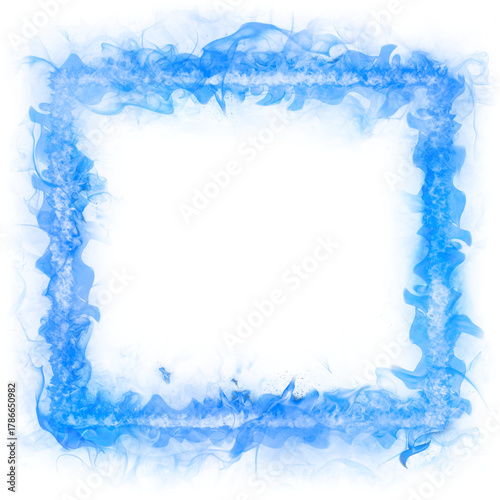 Flame png frame, blue square shape, realistic burning fire