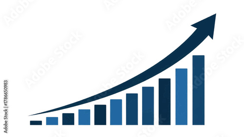 Vector illustration of blue bar graph showing upward trend and growth on a white background