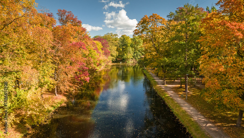 Aerial view to autumn river...