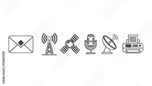 Vector illustration of set of communication and technology icons on a white background