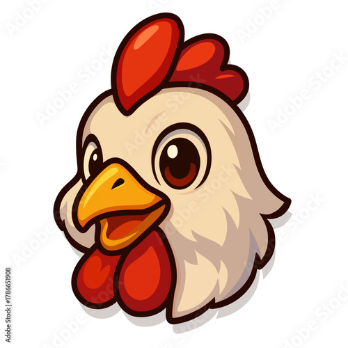 Cartoon Chicken Icon, Cute Rooster Head Vector Illustration