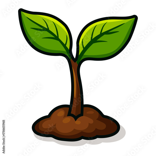 Cartoon Sapling Icon, Young Plant Growing in Soil Vector Illustration