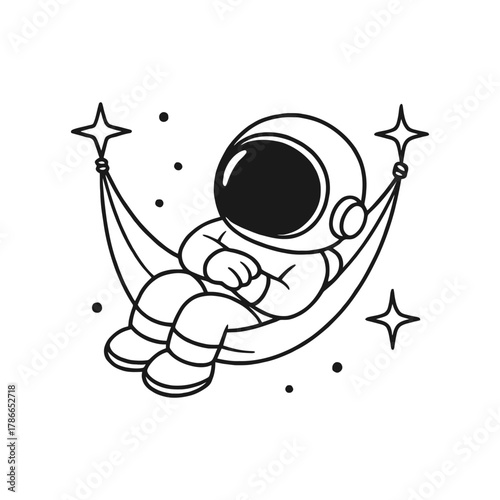 Astronaut sleeping in a swing. Hand-drawn coloring pages