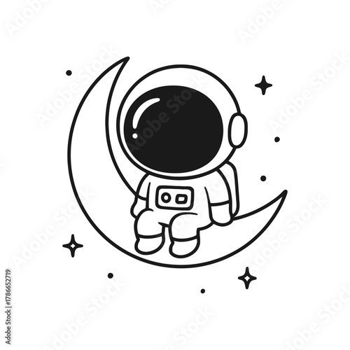 Astronaut alone on the moon. Hand-drawn coloring pages