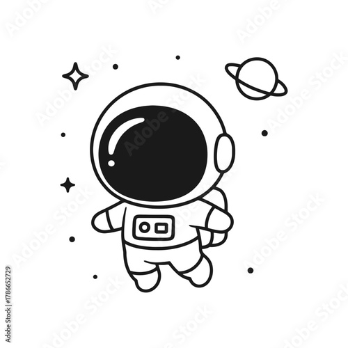 Floating astronaut. Hand-drawn coloring pages