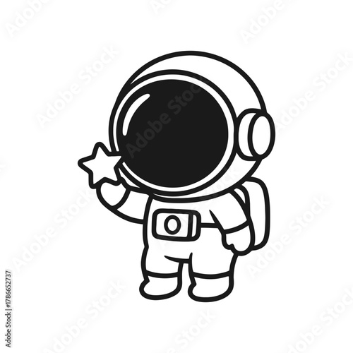 Astronauts playing with little stars. Hand-drawn coloring pages