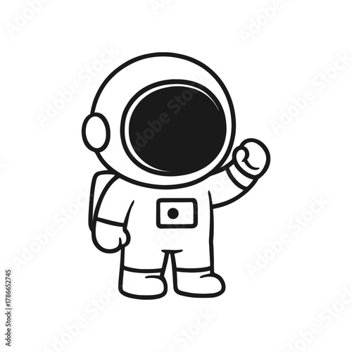 Astronaut clenching fist. Hand-drawn coloring pages