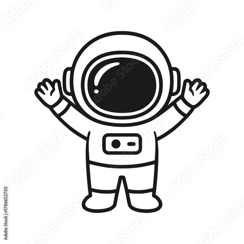 Astronaut raising both hands. Hand-drawn coloring pages