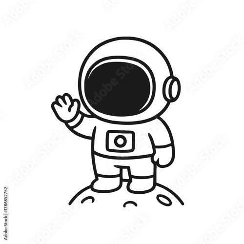 Astronaut waving goodbye to the moon. Hand-drawn coloring pages