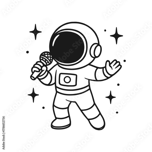 Astronaut singing. Hand-drawn coloring pages