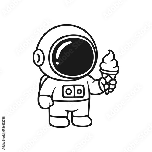 Astronauts eating ice cream. Hand-drawn coloring pages