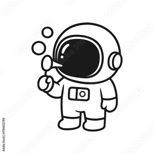 Astronauts playing with soap bubbles. Hand-drawn coloring pages