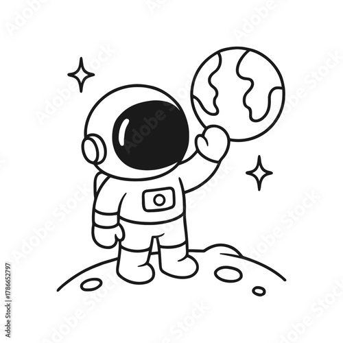 Astronauts on the moon. Hand-drawn coloring pages