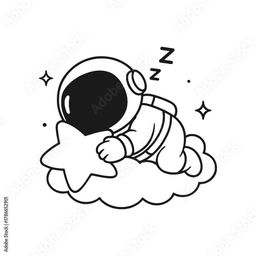 Sleeping astronaut. Hand-drawn coloring pages