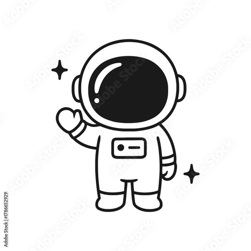 Astronaut waving his own hand. Hand-drawn coloring pages