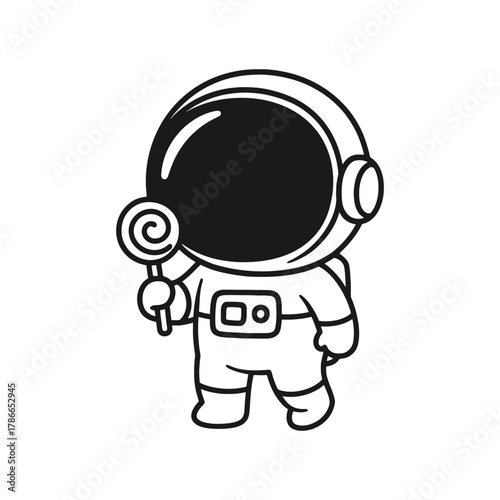 Astronaut eating lollipop. Hand-drawn coloring pages
