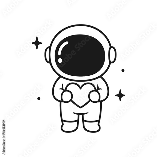 Astronaut carrying heart. Hand-drawn coloring pages