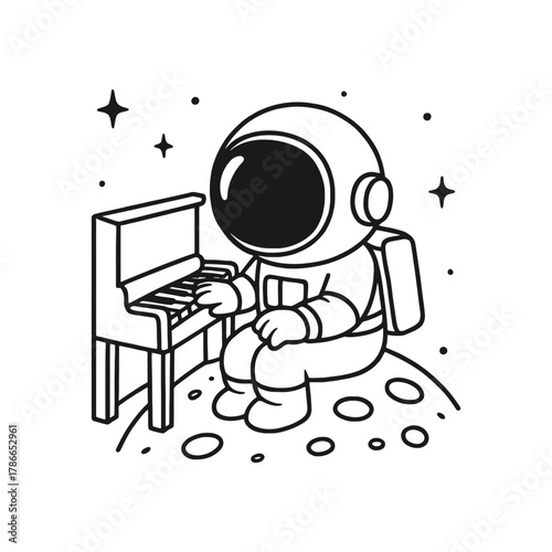 Astronaut playing the piano. Hand-drawn coloring pages